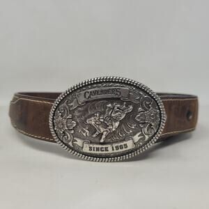 Cavender's Belt Boy 22 Brown Leather Oval Rodeo Buckle Western Cowboy Floral